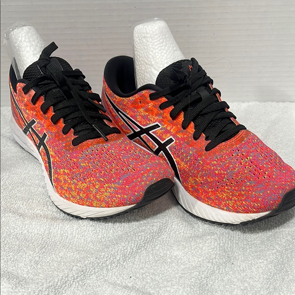 Asics Red and Black Sneakers with Mesh Upper and Supportive Midsole